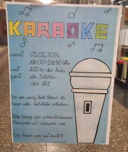 Plakat mit Werbung für den Karaokeabend
