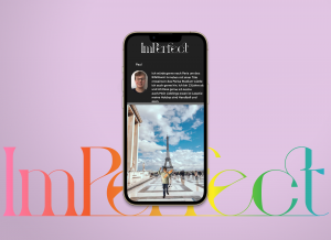 Ein Profil aus der fiktiven ImPerfect App. Auf dem Beitragsbild ist ein Junge ivor dem Eiffelturm zu sehen
